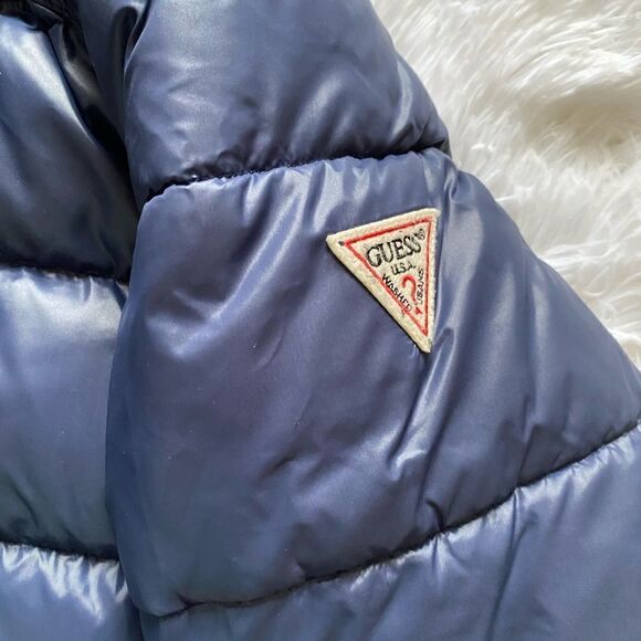 Guess Puffer Coat Bubble Puffy Jacket Blue Outdoor Detachable Hood Womens Small - Picture 4 of 14